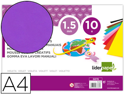 10h. goma EVA Liderpapel A4 60g/m² espesor 1,5mm. violeta